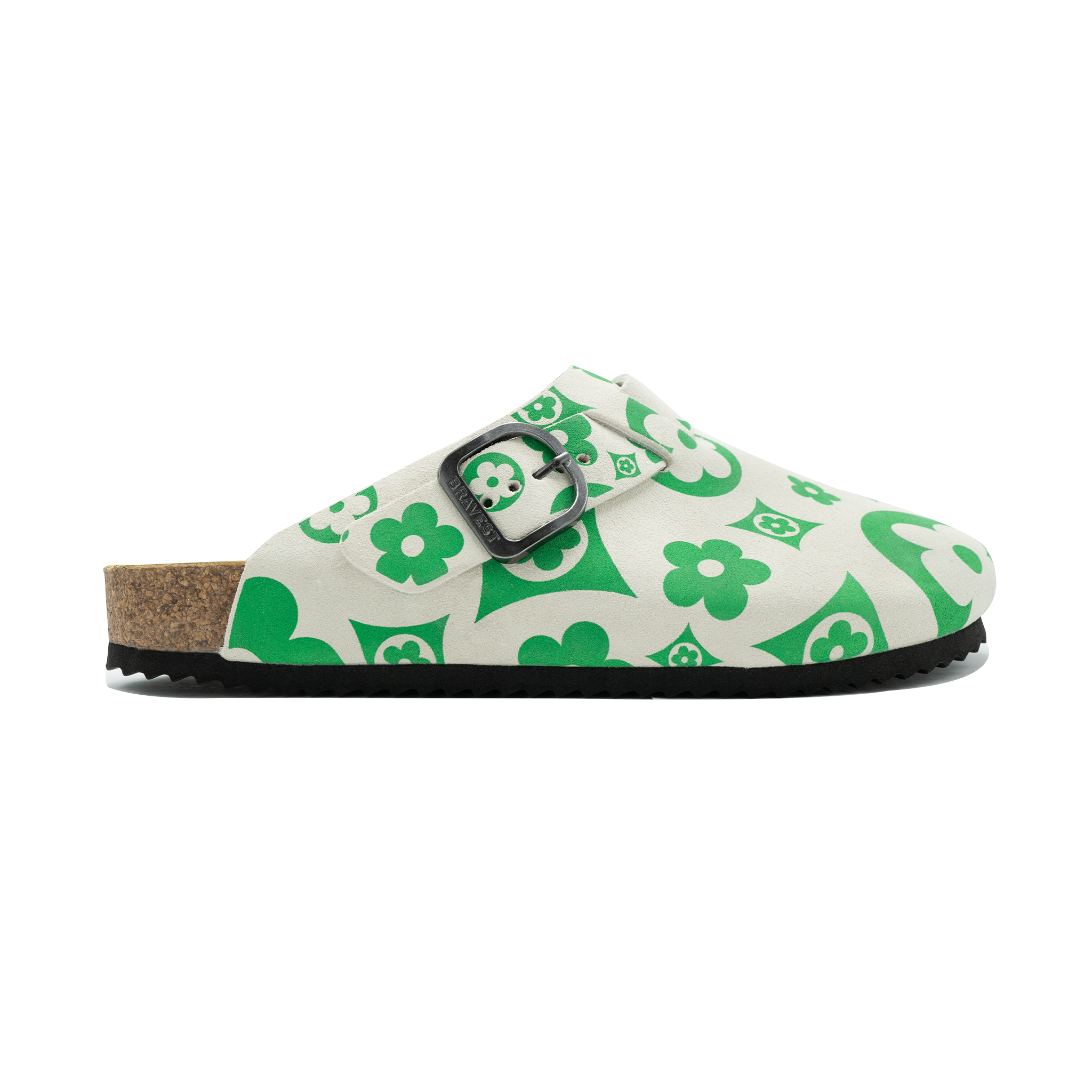Green Flower Suede Clogs