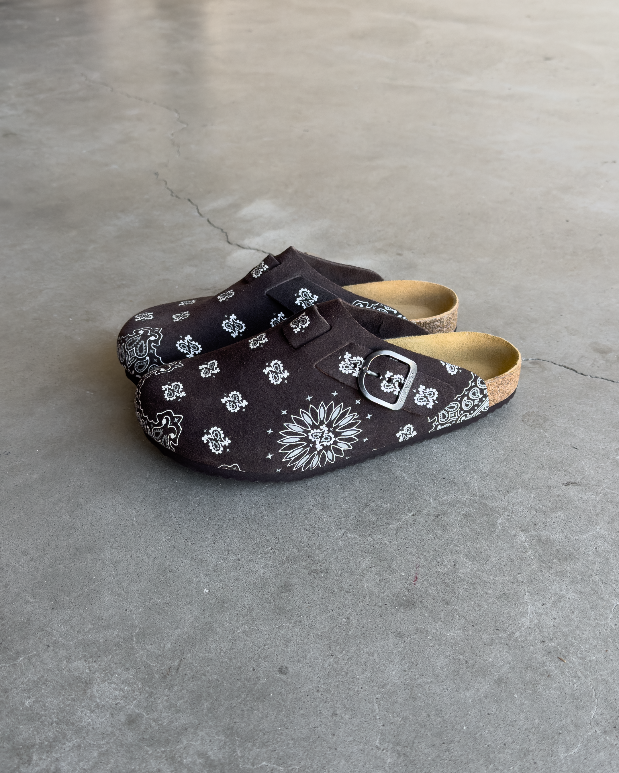 Chocolate Suede Paisley Clogs