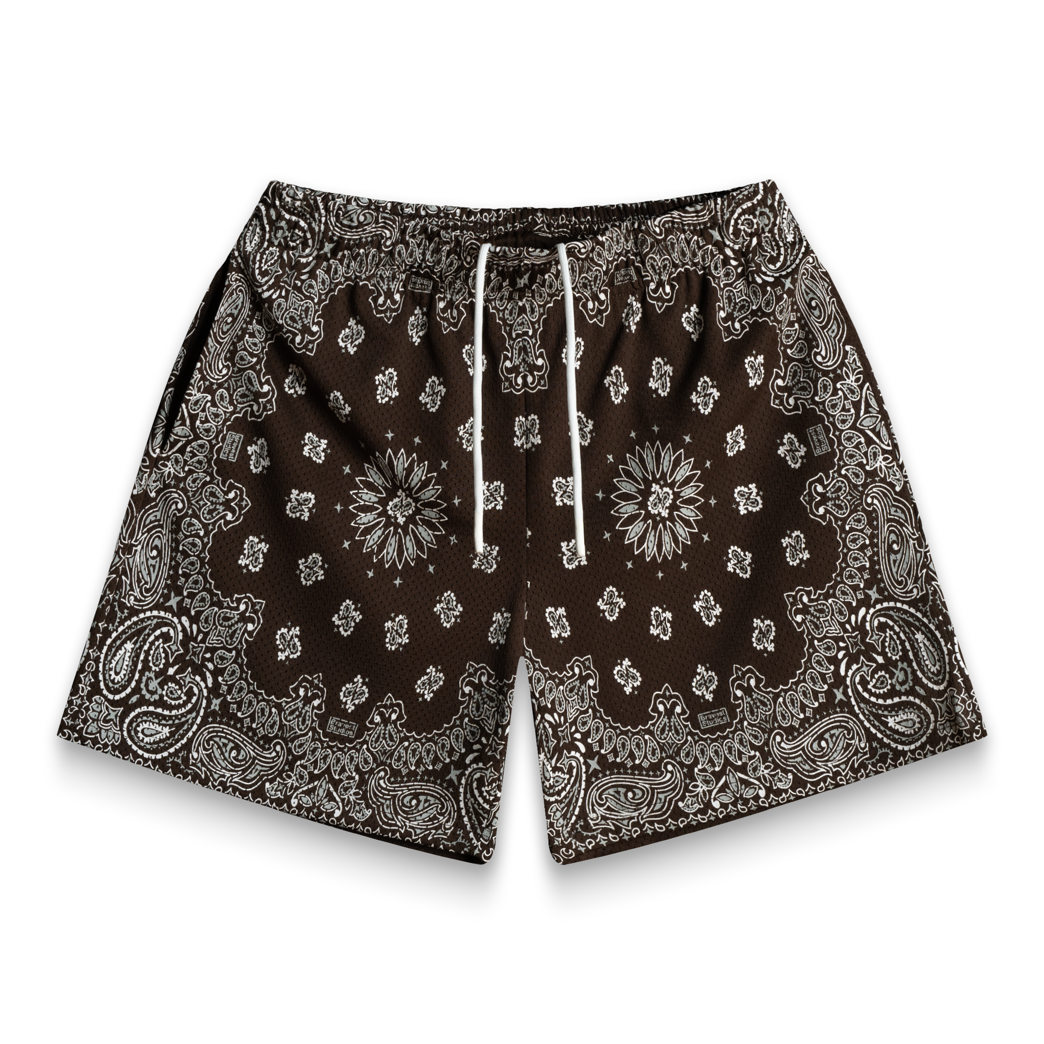 Screenprinted Paisley Two-Tone Brown Shorts