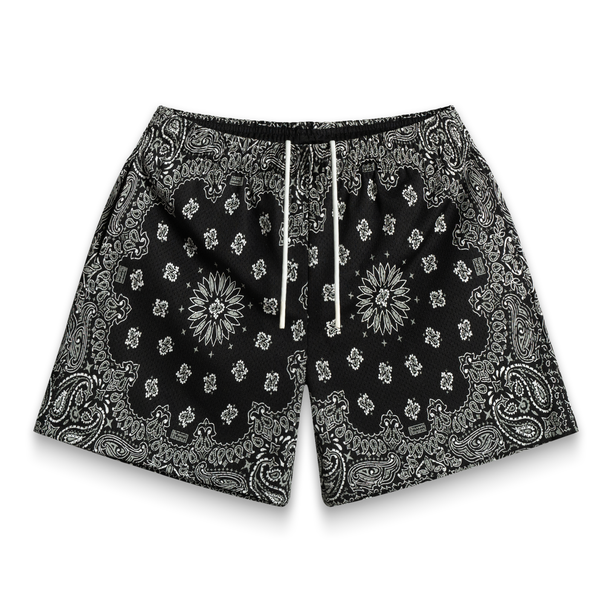 Screenprinted Paisley Two-Tone Black Shorts