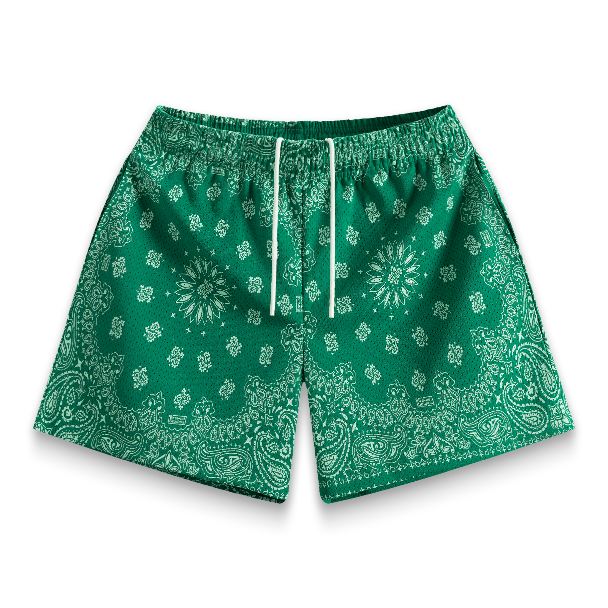 Screen Printed Green Paisley Shorts