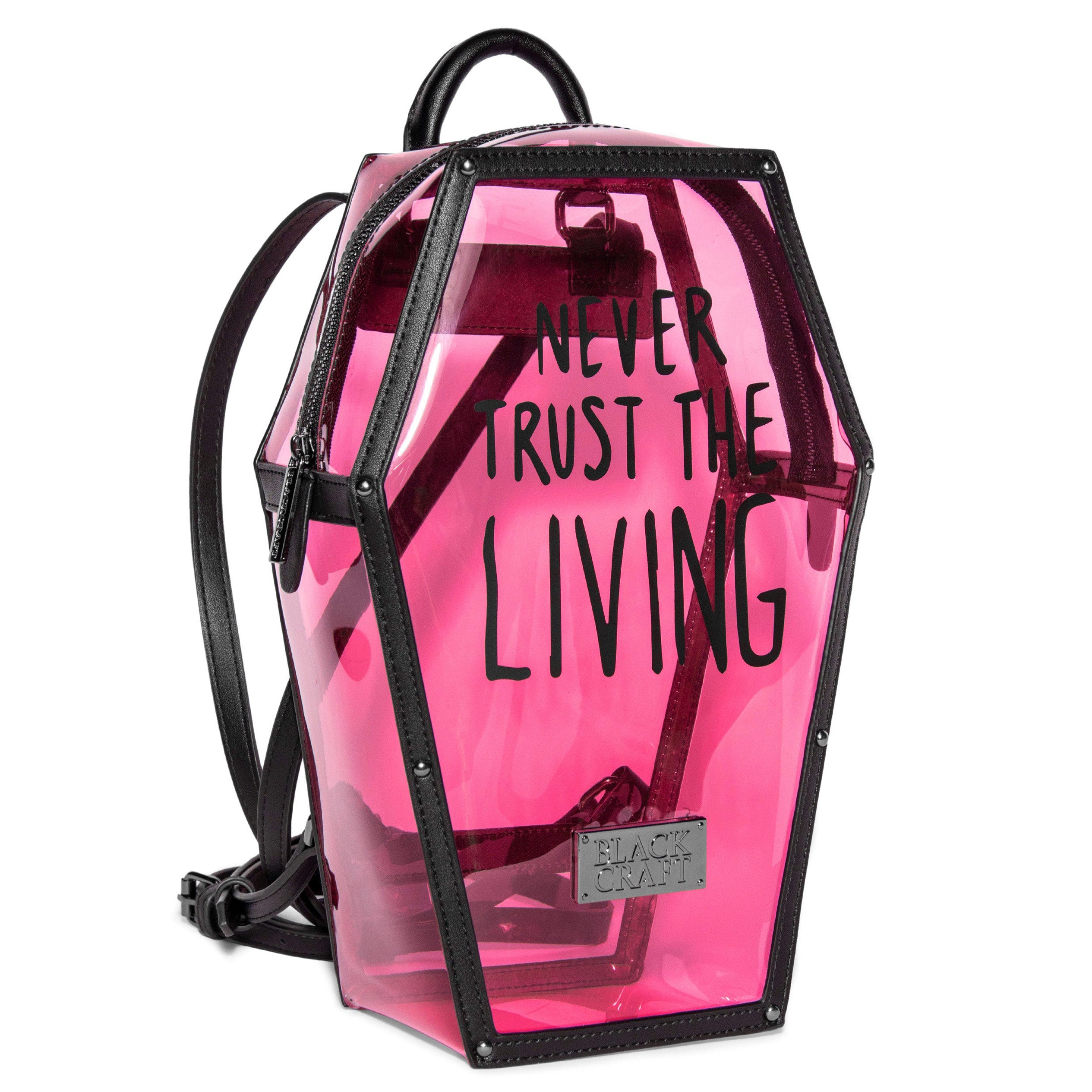 Never Trust Pink Clear Coffin Backpack
