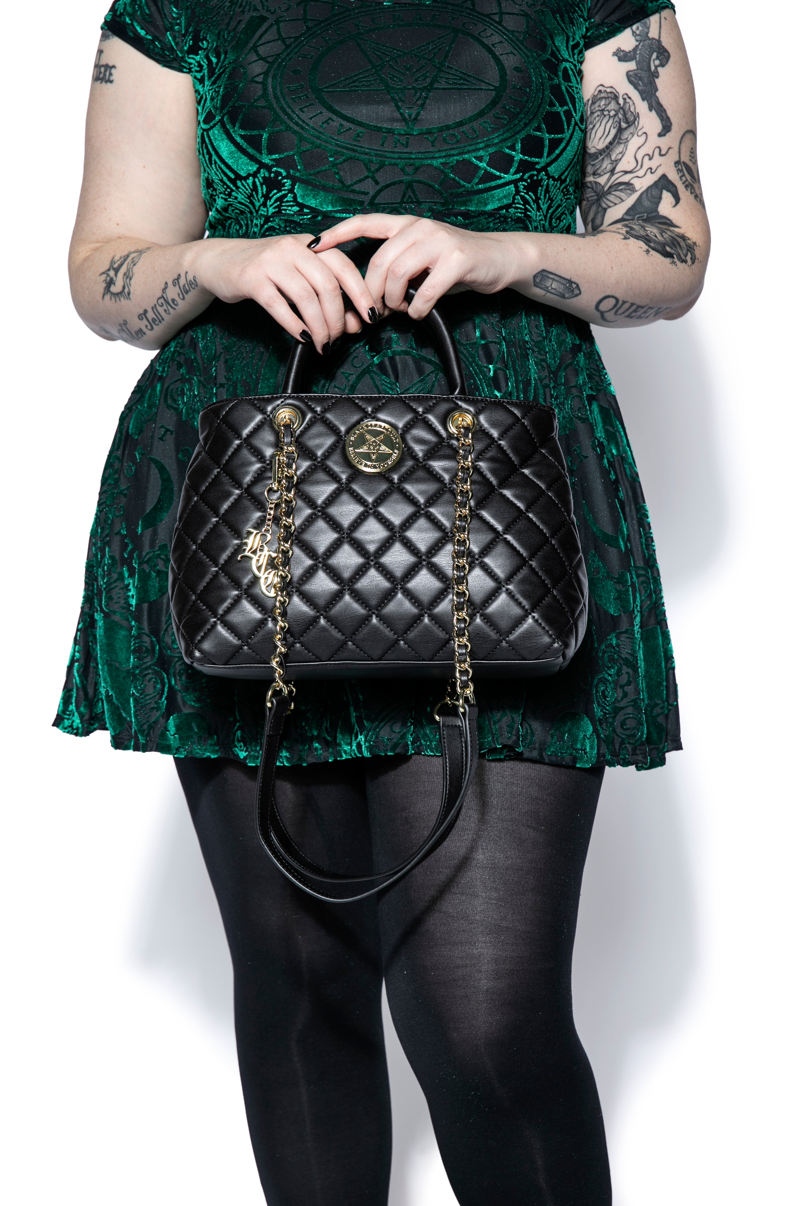 Believe in Yourself Black Quilted Satchel 8 Believe in Yourself Black Quilted Satchel