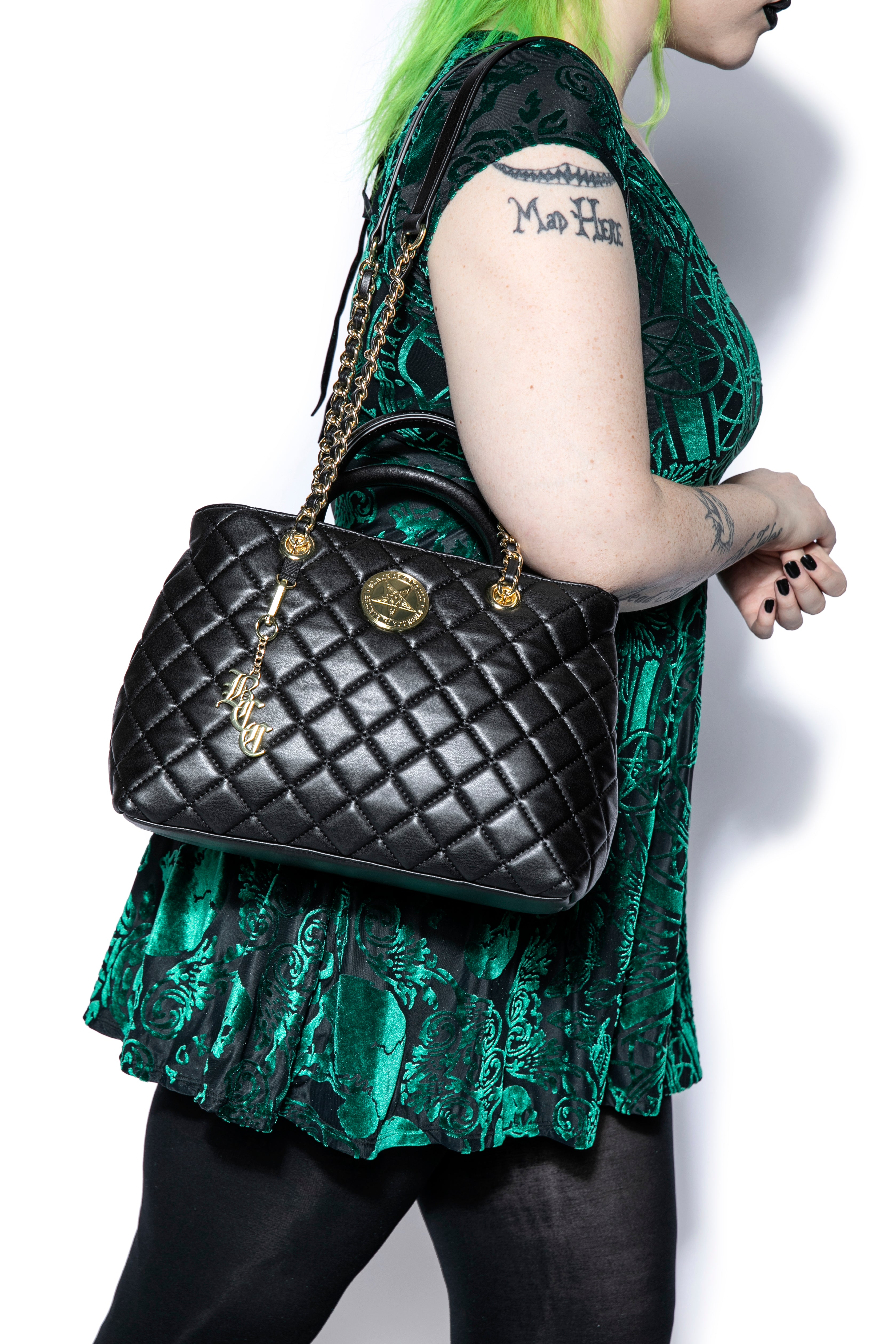 Believe in Yourself Black Quilted Satchel 9 Believe in Yourself Black Quilted Satchel