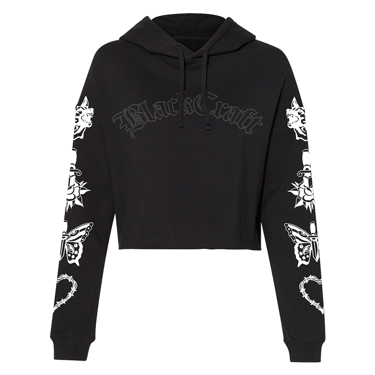 Black On Black Logo Cropped Hoodie